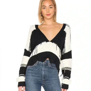Wildfox Distressed Crop Fringe Oversized Sweater Size Small